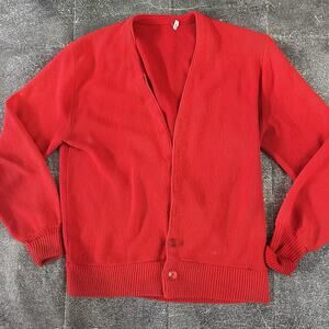 Men's Vintage 70's Mr Rodgers Red Button Up Acrylic Blank Cardigan Sweater Sz M